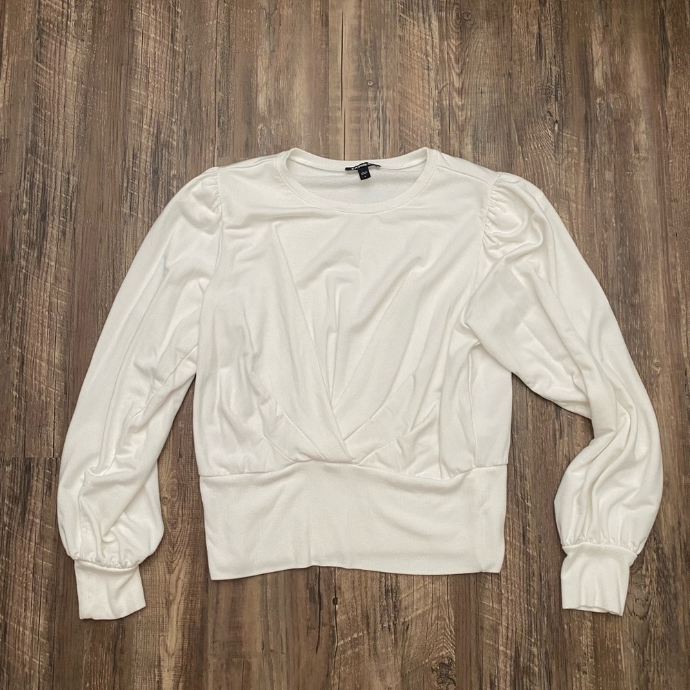 Express Thick Waist-Band Long Sleeve White Top